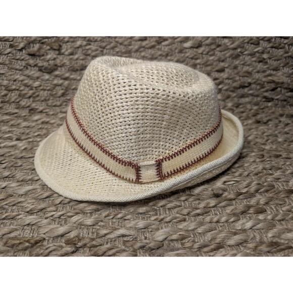 Mens World Cup Fedora Straw Hat Beige Brown Headband Size S - Picture 1 of 9